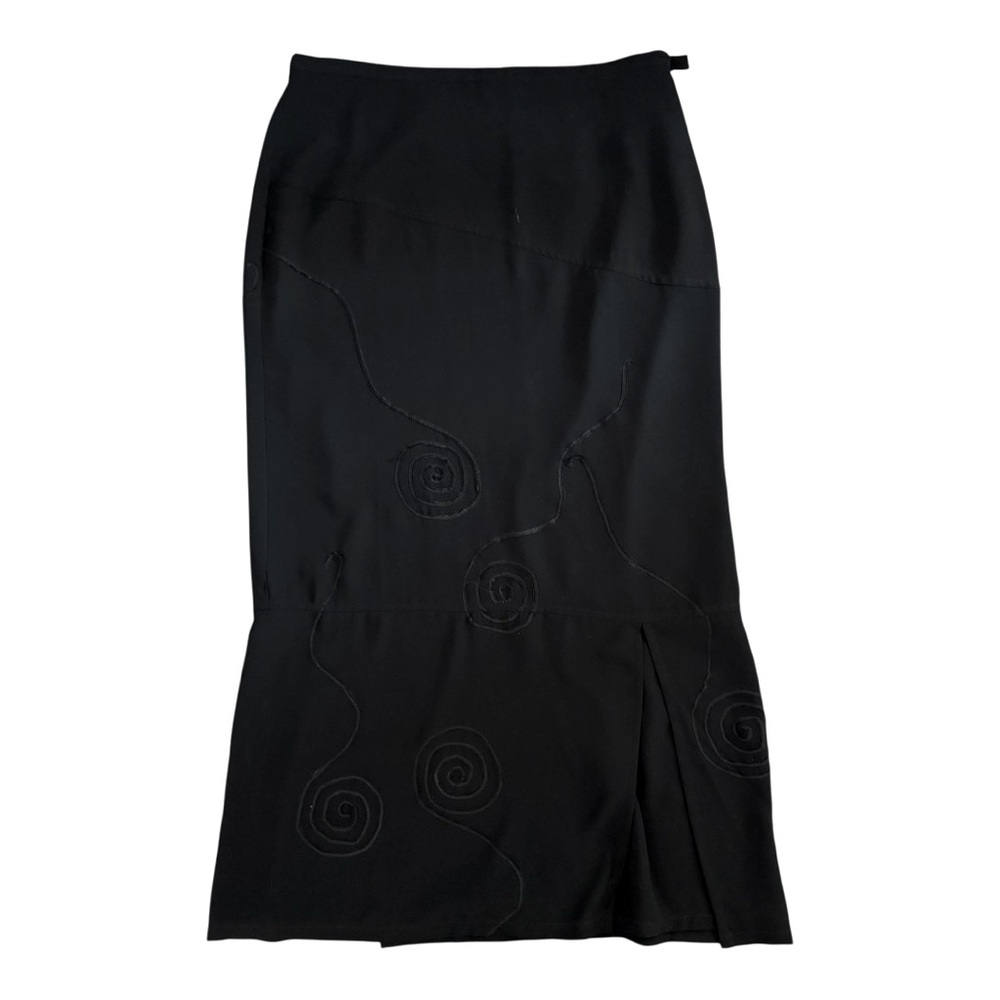 Creton Black Chiffon Maxi Skirt Spiral Detail Front Back Slit Size 40 Elegant